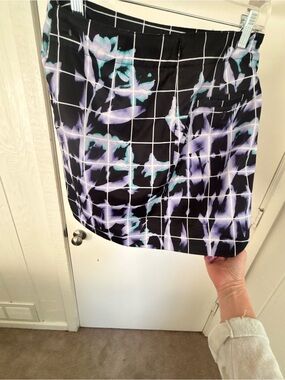 Halogen Black Grid Mini Skirt with Lavender and Teal Floral Accents